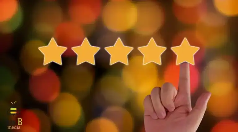 5 star rating with a finger pointing at the fifth star