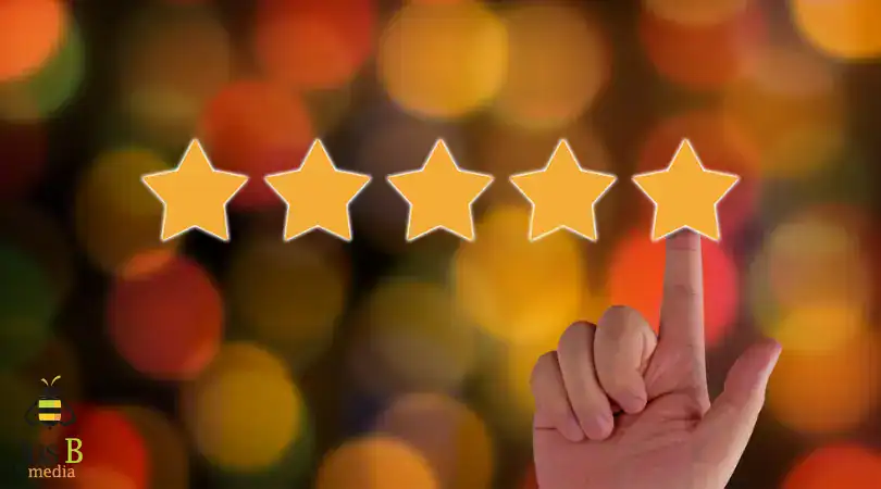 5 star rating with a finger pointing at the fifth star