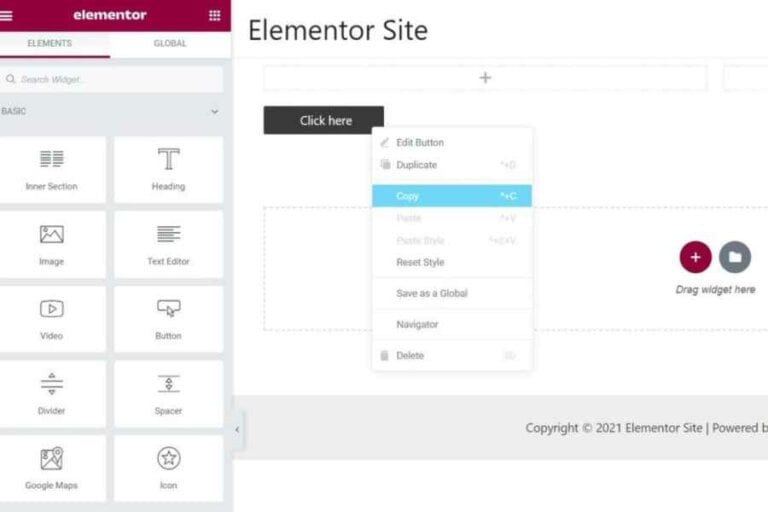 WordPress Elementor page builder interface customizing website layout