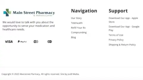 Small business website displaying privacy policy and terms of use page