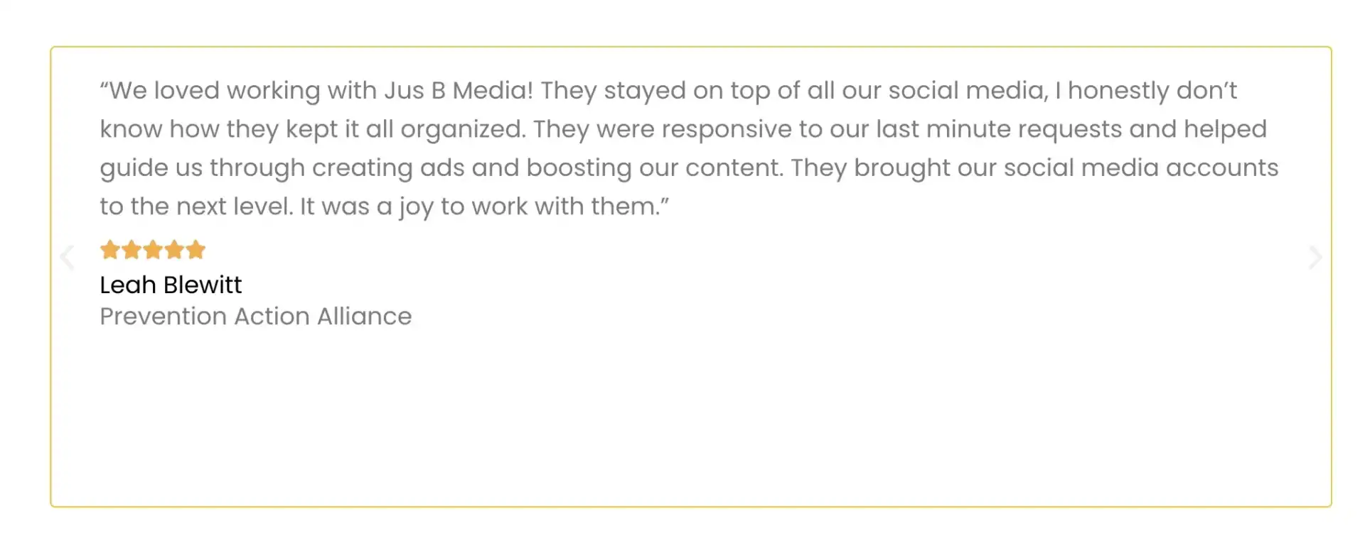 Review from Leah for Jus B Media in Wooster, Ohio